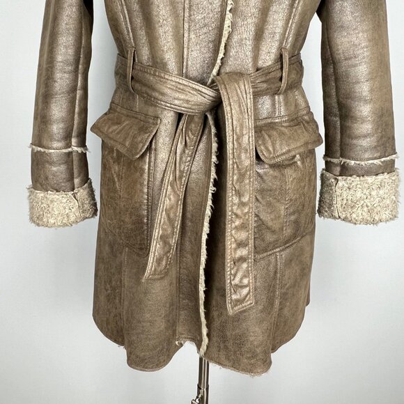 Kenneth Cole NY Womens Brown Faux Shearling Penny Lane Coat Hooded size Medium - Picture 4 of 15